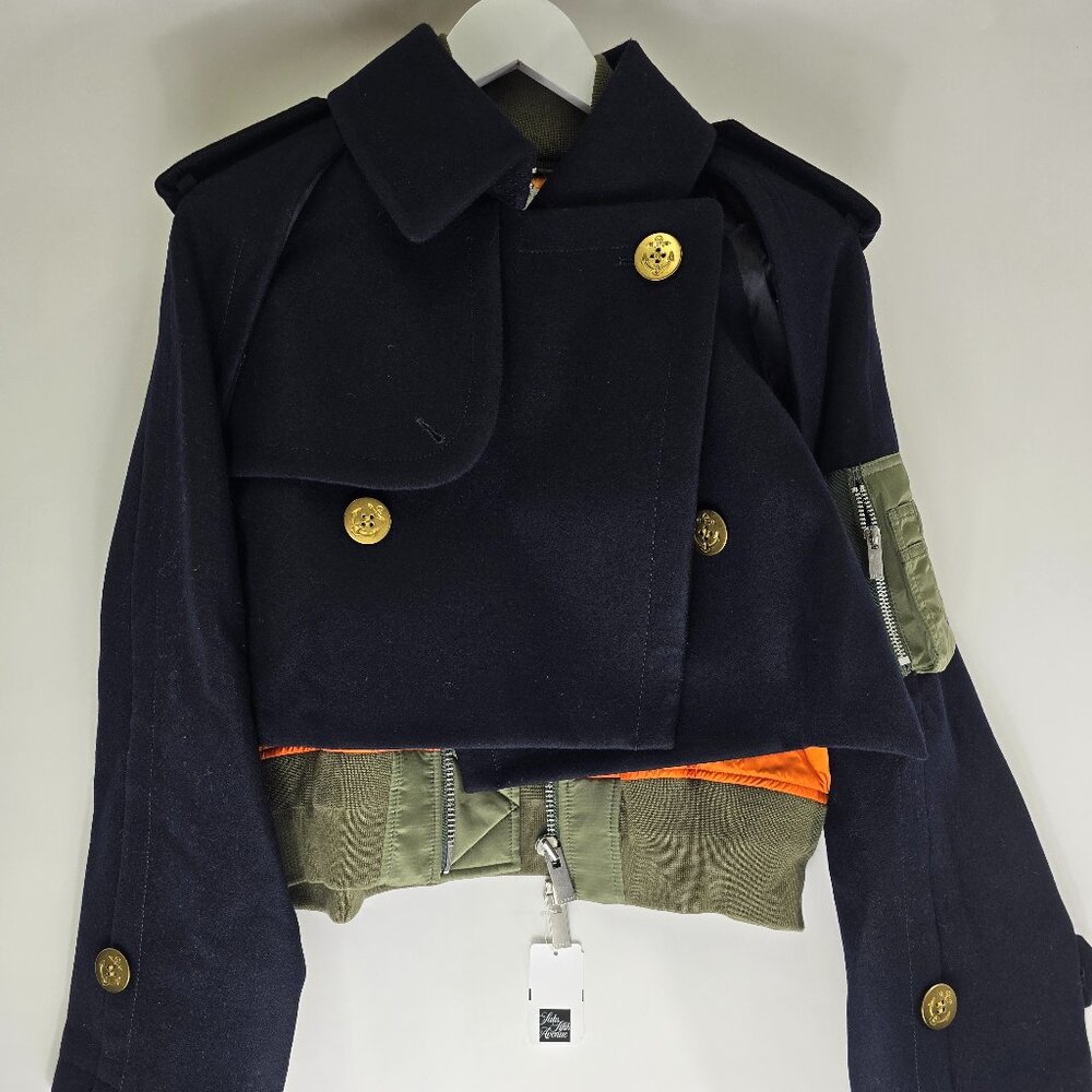 Sacai Wool Melton Mix Jacket 'Navy' SIZE L - Picture 3 of 12